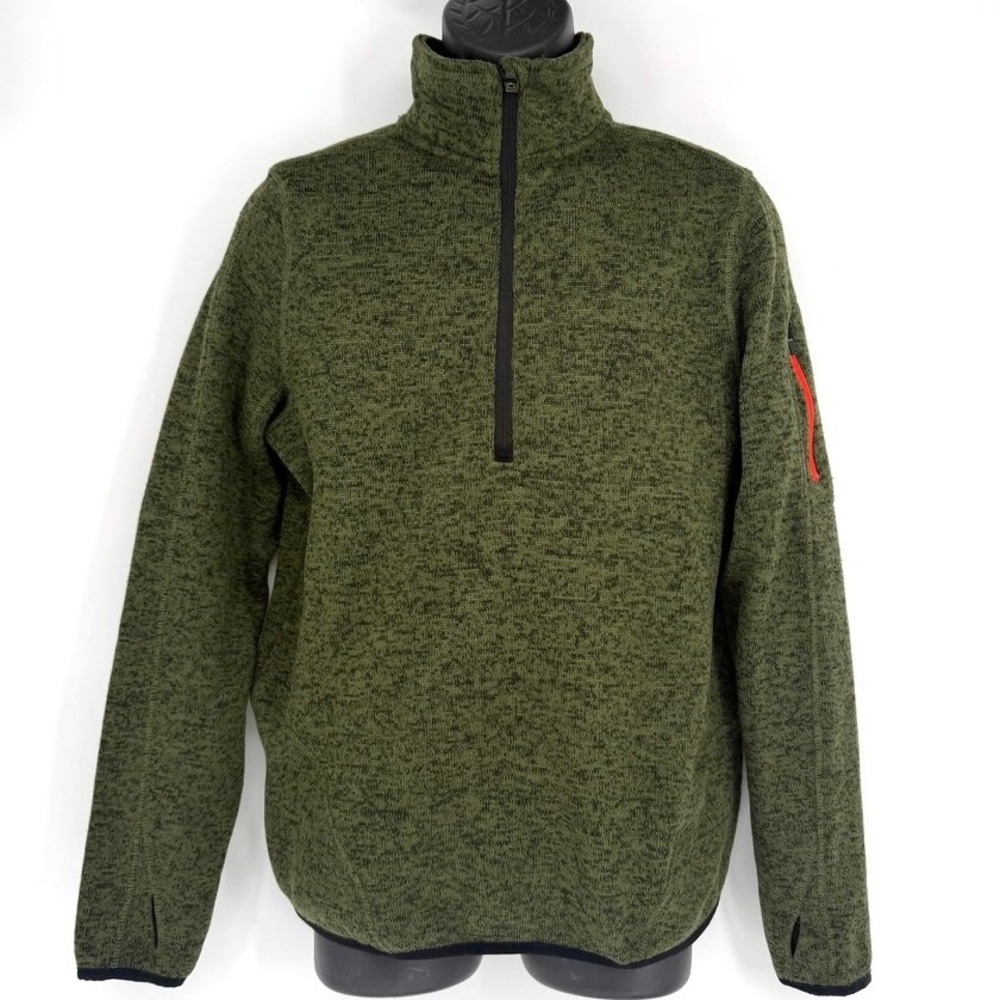 Mondetta Mens Small Olive Green Marled Quarter Zip Fleece Pullover Thumbholes